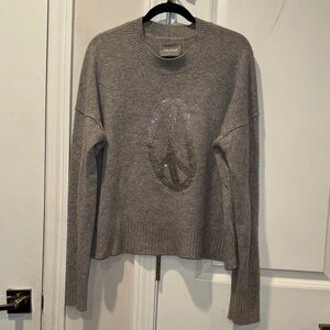 Zadig & Voltaire Cashmere Gray Sweater with Peace Sign Pre Loved size L